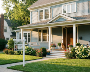 A family home for sale as part of a gray divorce settlement