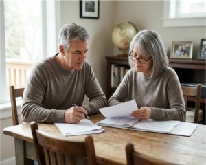 A senior couple planning their future after a gray divorce